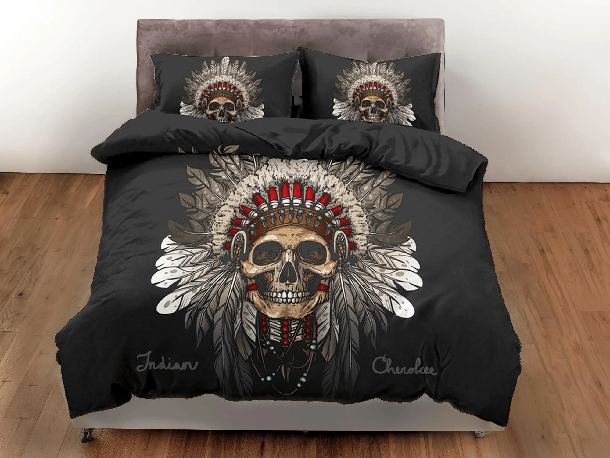 Halloween Bedding Skull Tribe Black Duvet Cover Set Bedspread, Dorm Bedding with Pillowcase, Halloween Gift Teens Kids Adults