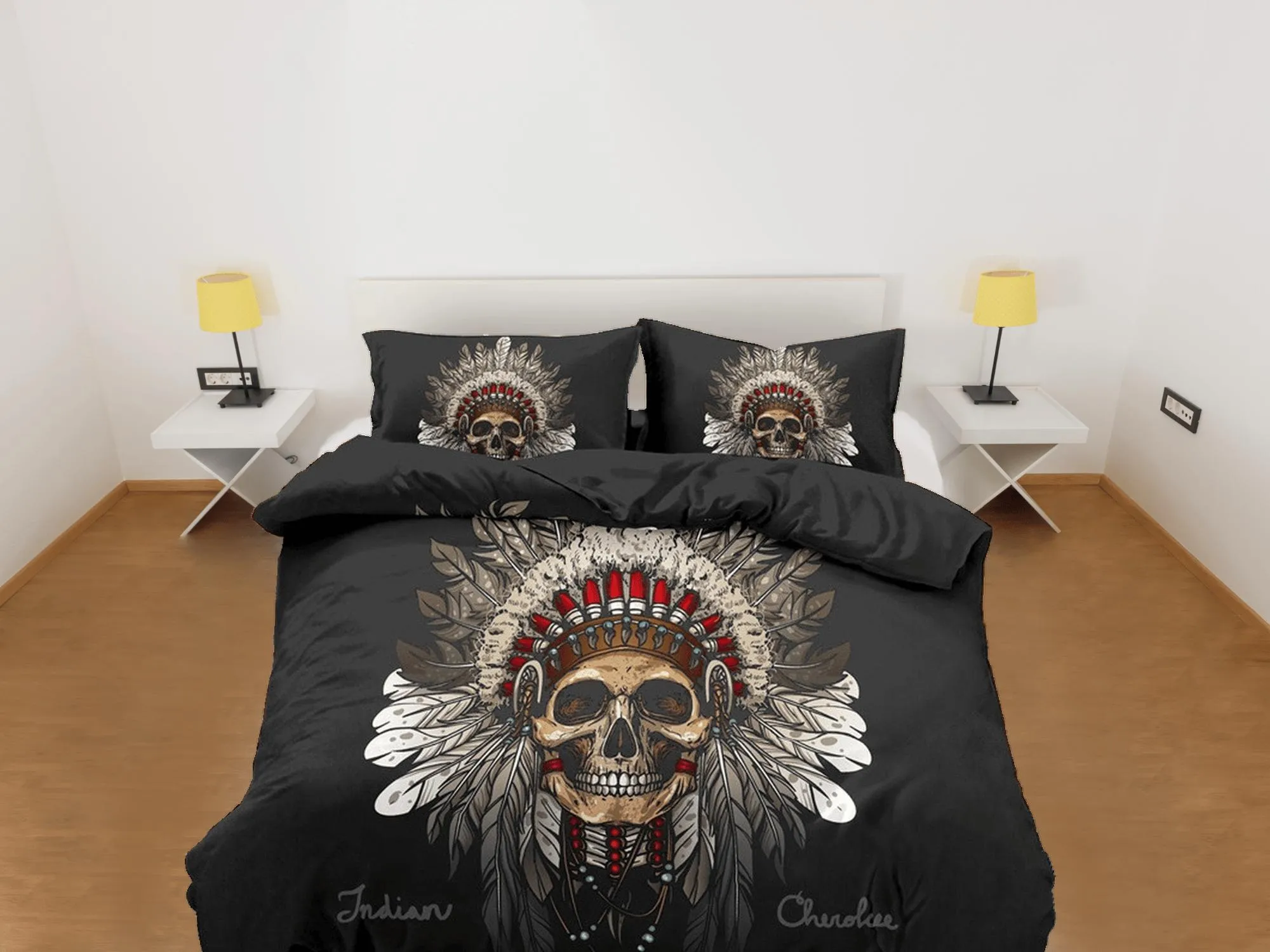 Halloween Bedding Skull Tribe Black Duvet Cover Set Bedspread, Dorm Bedding with Pillowcase, Halloween Gift Teens Kids Adults