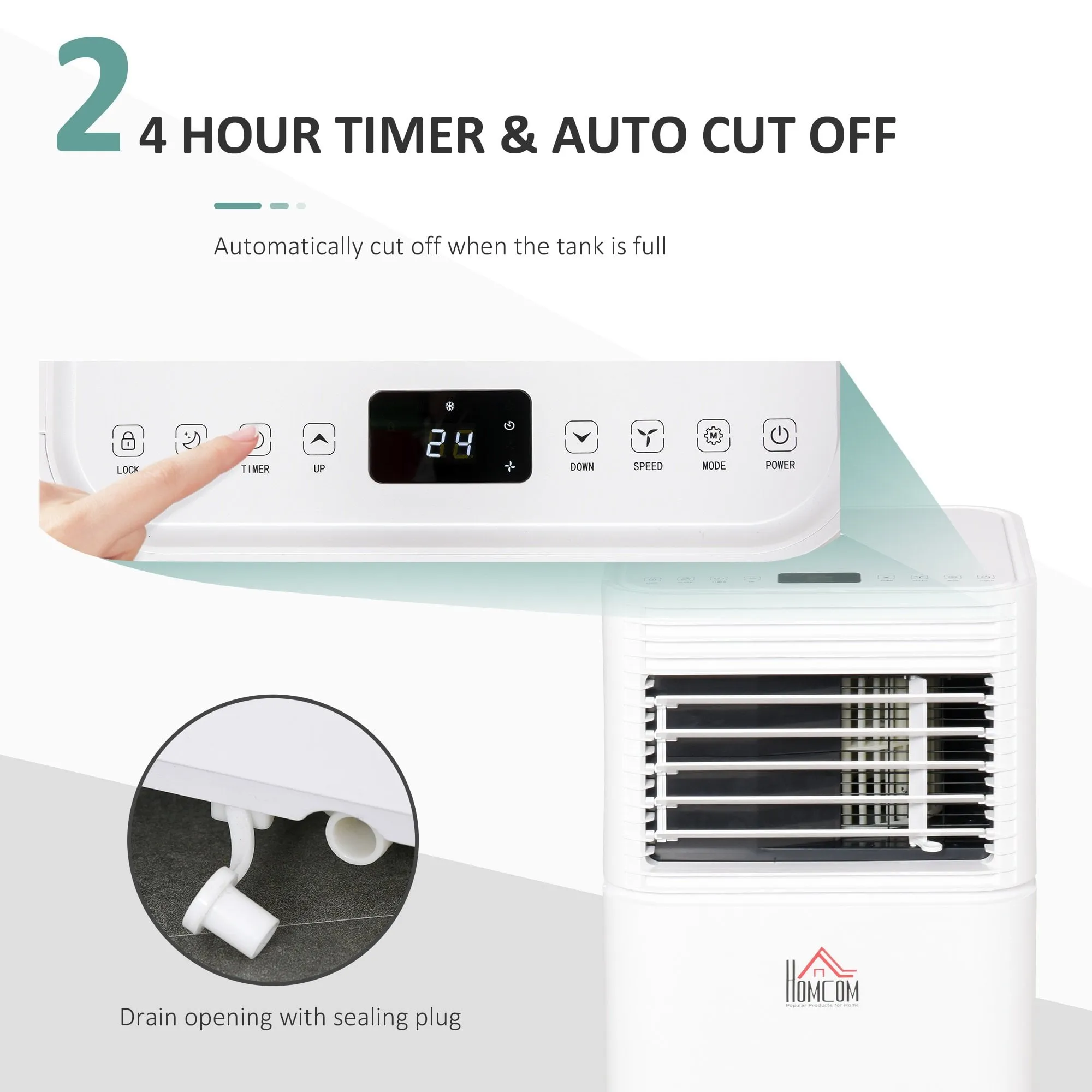 HOMCOM 9000 BTU 4-In-1 Compact Portable Mobile Air Conditioner Unit Cooling Dehumidifying Ventilating w/ Fan Remote LED Display 24 Hr Timer Auto Shut-Down Home Office Summer