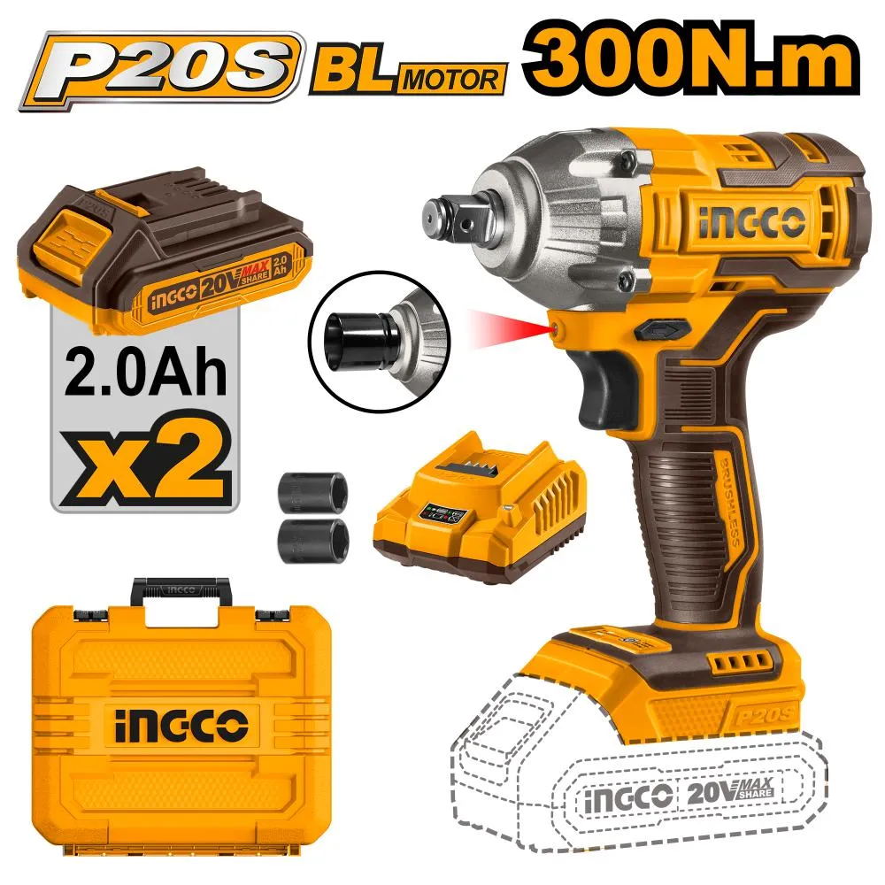 Ingco Cordless Impact Wrench 300Nm 20V