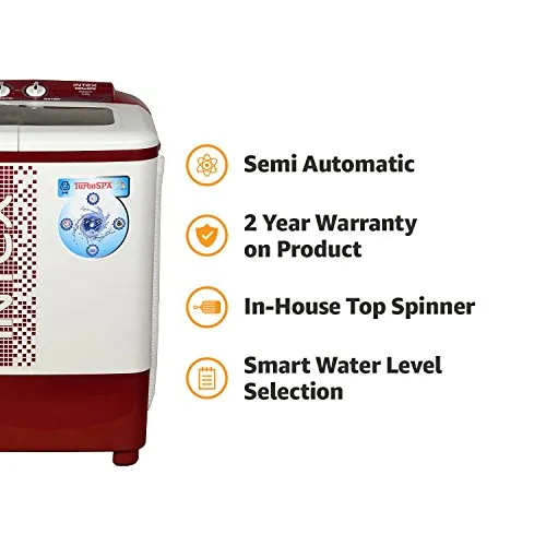 Intex 6.2 kg Semi-Automatic Top Loading Washing Machine (WMS62TL, White and Maroon)