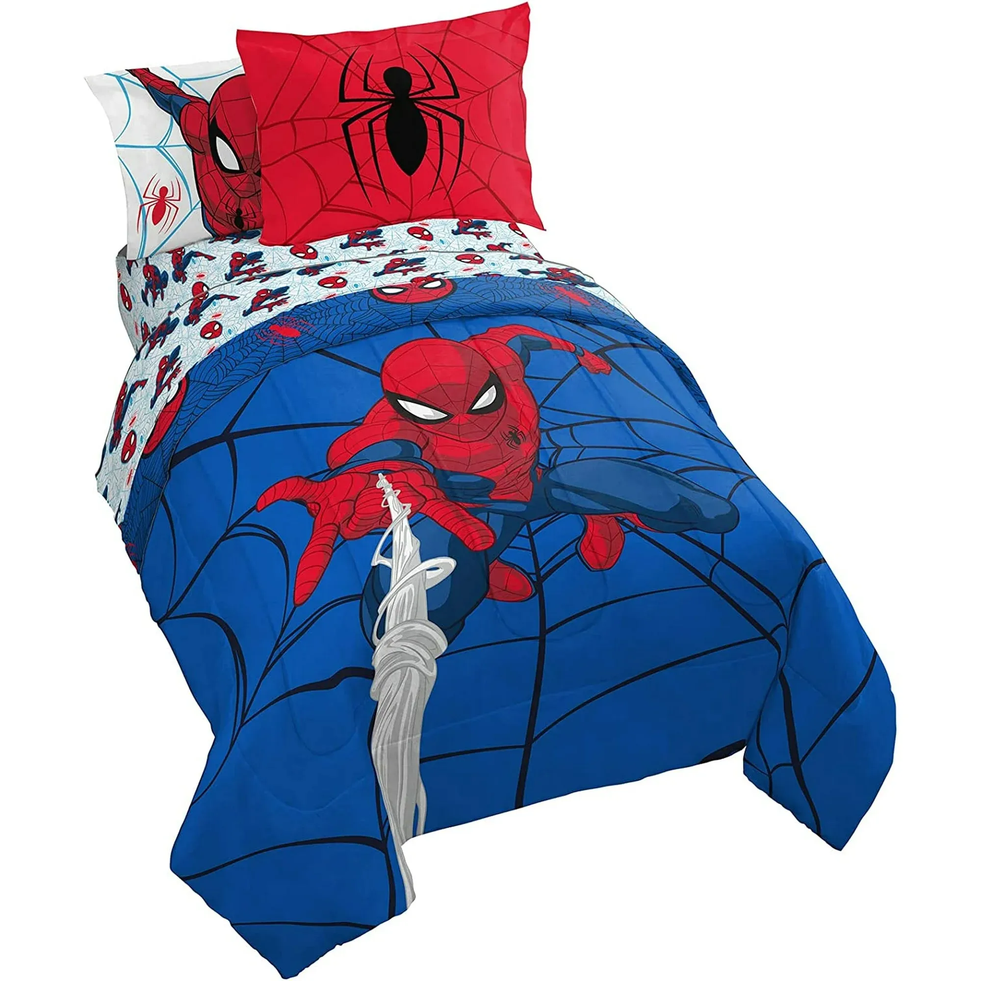 Jay Franco JF42267EPCD Marvel Spiderman Webtastic 7 Piece Queen Bed Set, Blue