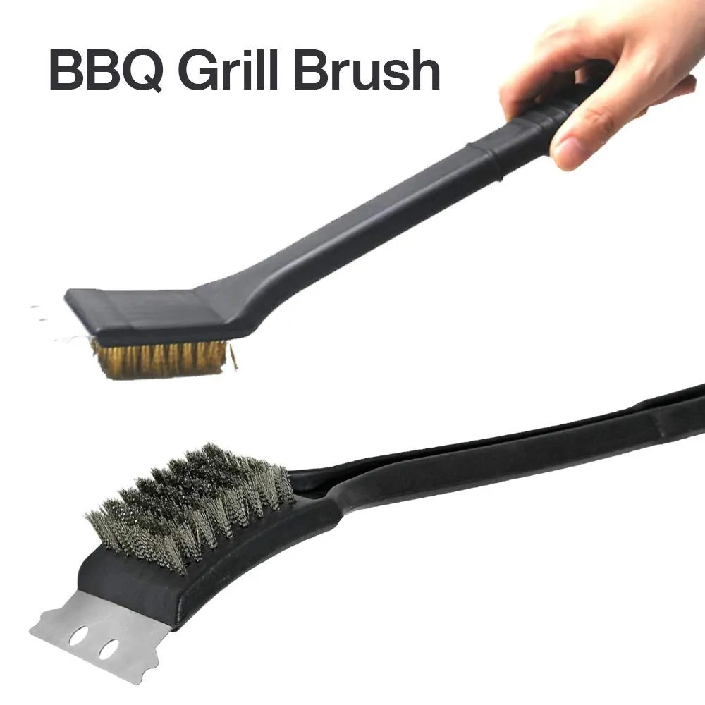 Katzco 12 Inch BBQ Grill Brush - 2 Pieces Stainless Steel Bristles and Scraper - Cleaning