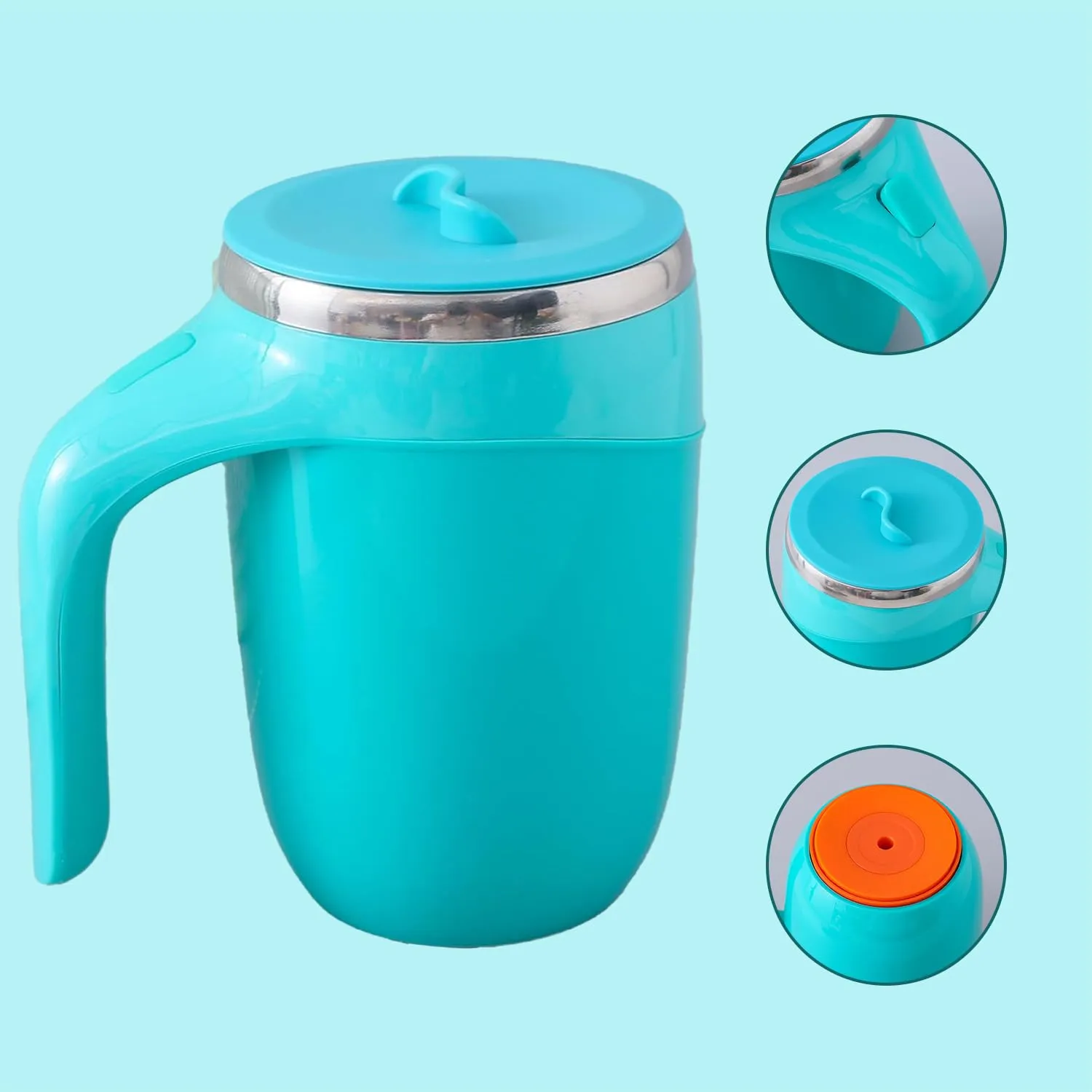 Kuber Industries Pack of 3 Anti-Fall Insulated Coffee Mug with Suction Bottom | Leak-Proof Stainless Steel Tumbler | Coffee Mug with Lid and Handle | 500 ML | Blue