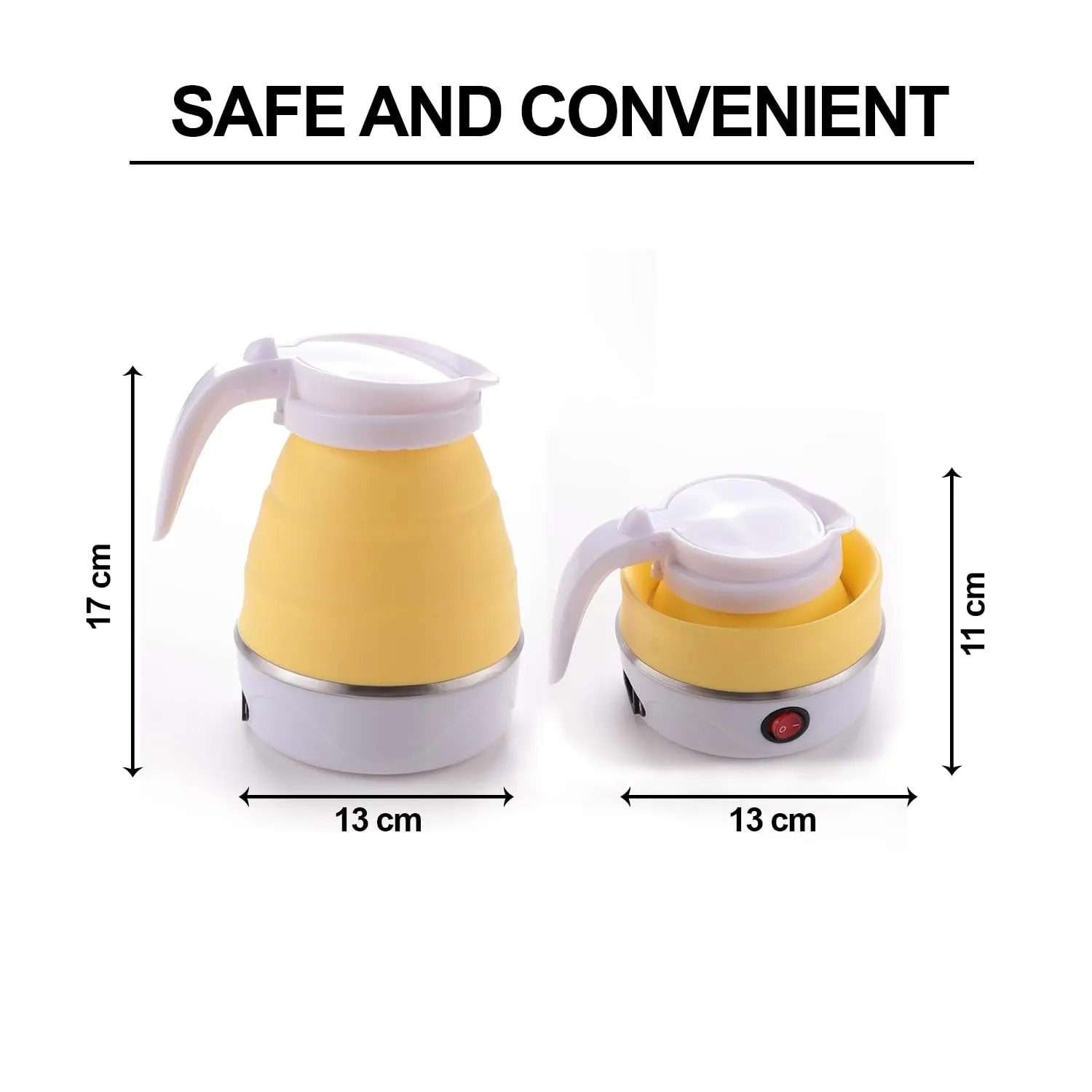 Kuber Industries Pack of 4 Foldable Electric Kettle 600 ML|Silicone Body With 304-Stainless Steel Base|Leak Proof Design|Multipurpose Portable Electric Kettle for Travel, Office & Home|600W|Yellow