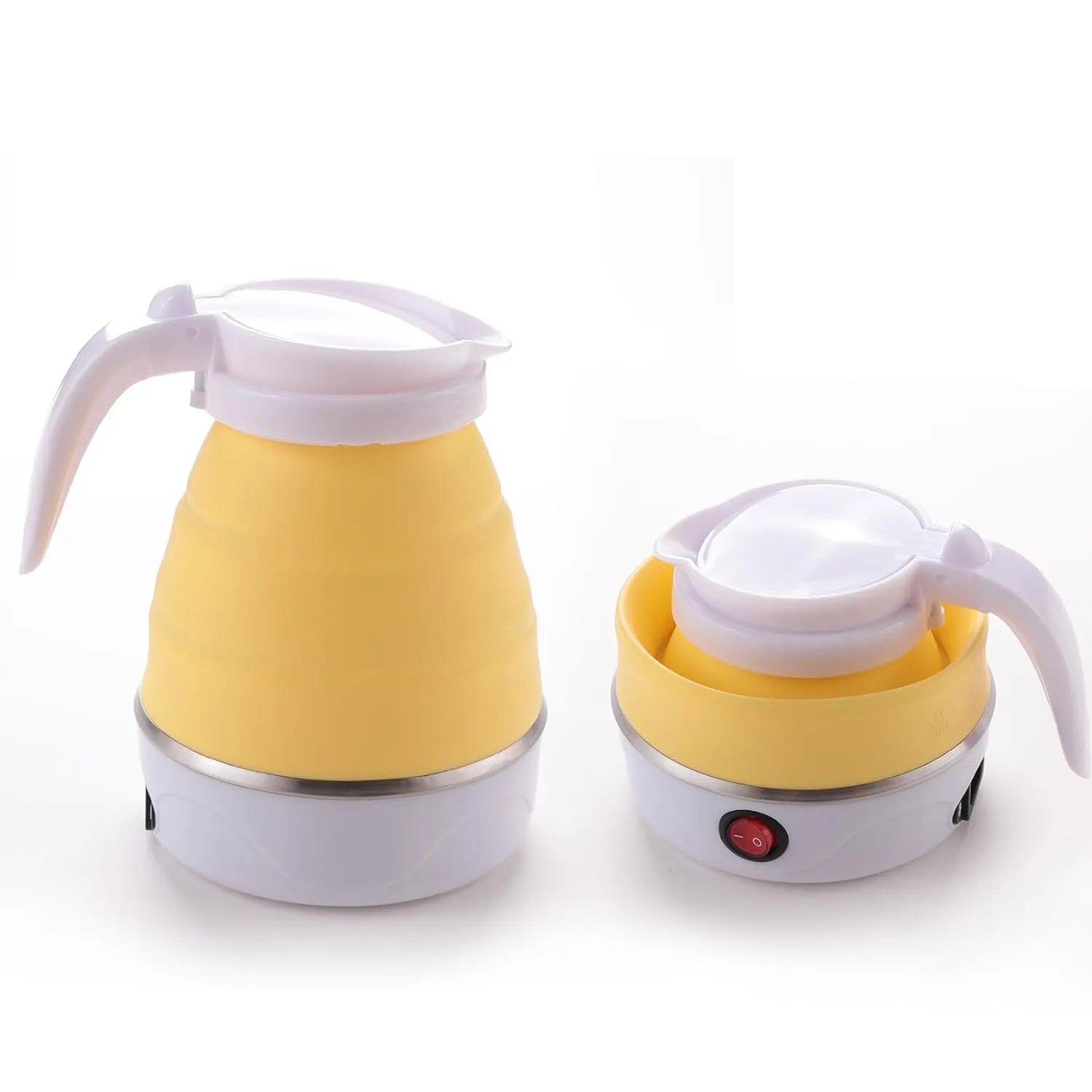 Kuber Industries Pack of 4 Foldable Electric Kettle 600 ML|Silicone Body With 304-Stainless Steel Base|Leak Proof Design|Multipurpose Portable Electric Kettle for Travel, Office & Home|600W|Yellow