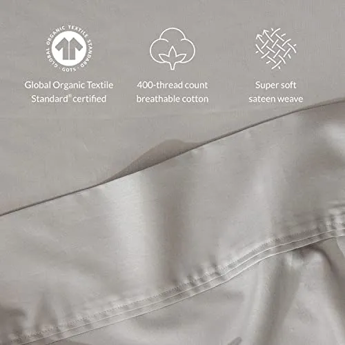 Leesa Sheet Set, 100% Cotton Cooling Sateen with High Thread Count, Twin XL Size, Grey/ 30-Night Trial