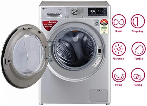 LG 7 Kg 5 Star Inverter Wi-Fi Fully-Automatic Front Loading Washing Machine (FHT1207ZWL, Luxury Silver, Steam)