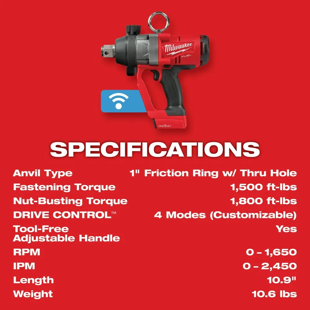 Milwaukee 2867-20 M18 FUEL 1" HTIW Impact Wrench w/ ONE-KEY Bare Tool