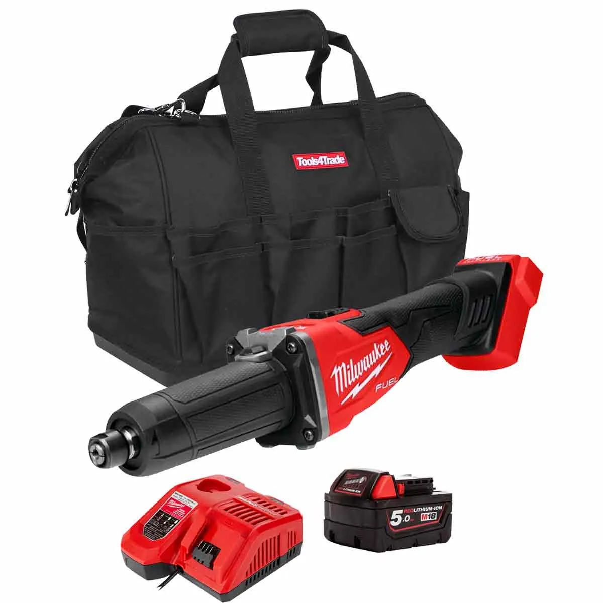 Milwaukee M18FDGRB-0 18V Brushless Braking Die Grinder with 1 x 5.0Ah Battery Charger & Bag