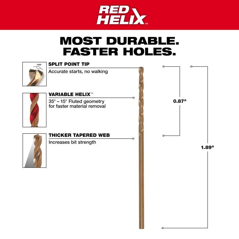 Milwaukee Red Helix 1/16 in. X 2 in. L Steel Thunderbolt Drill Bit Round Shank 1 pc