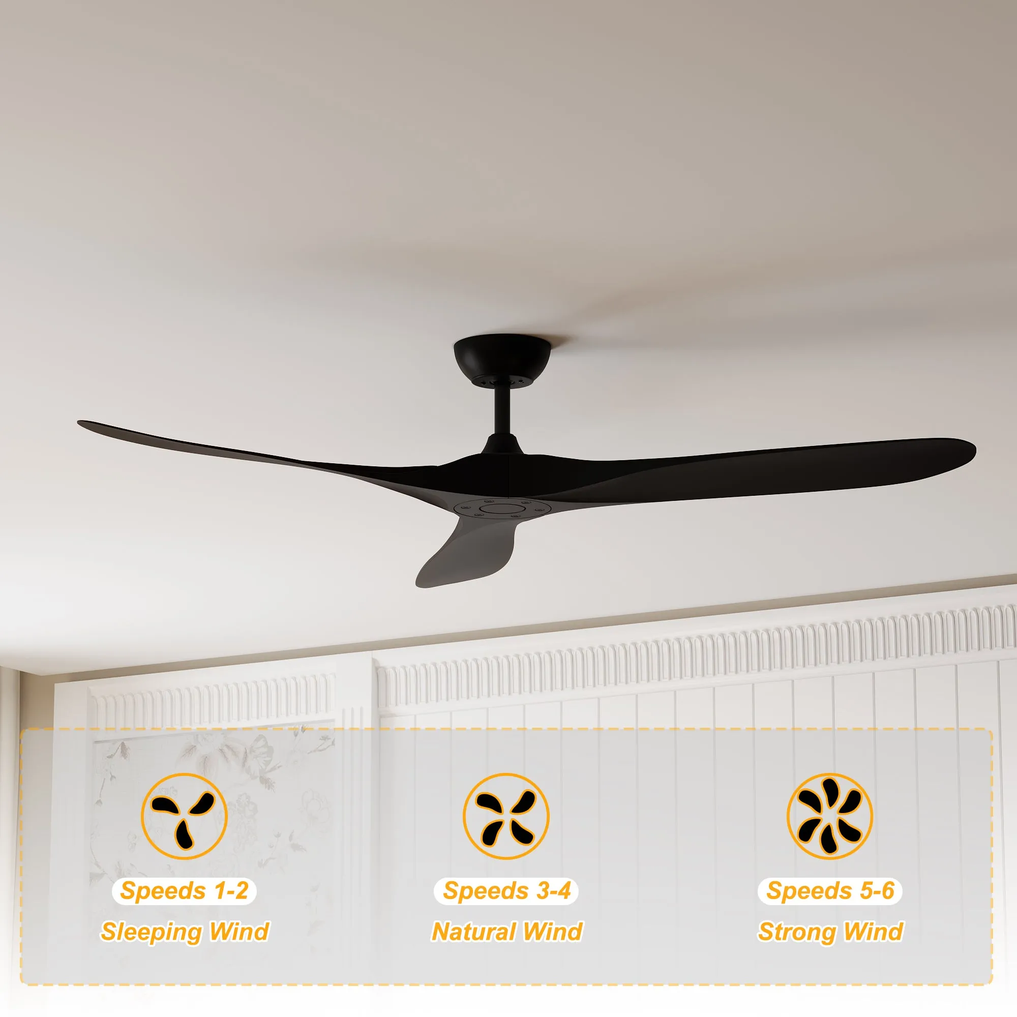 Modern Black Ceiling Fan With 3 Blades