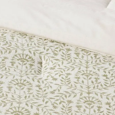 New - Full/Queen Traditional Vine Printed Cotton Comforter & Sham Set Green -