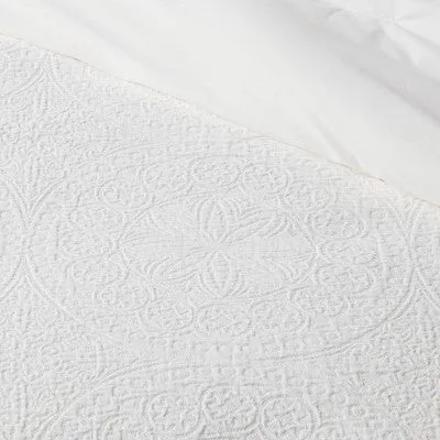 New - Threshold 8-Piece Comforter & Sheet Set Cotton Quilted Matelasse, White, Full