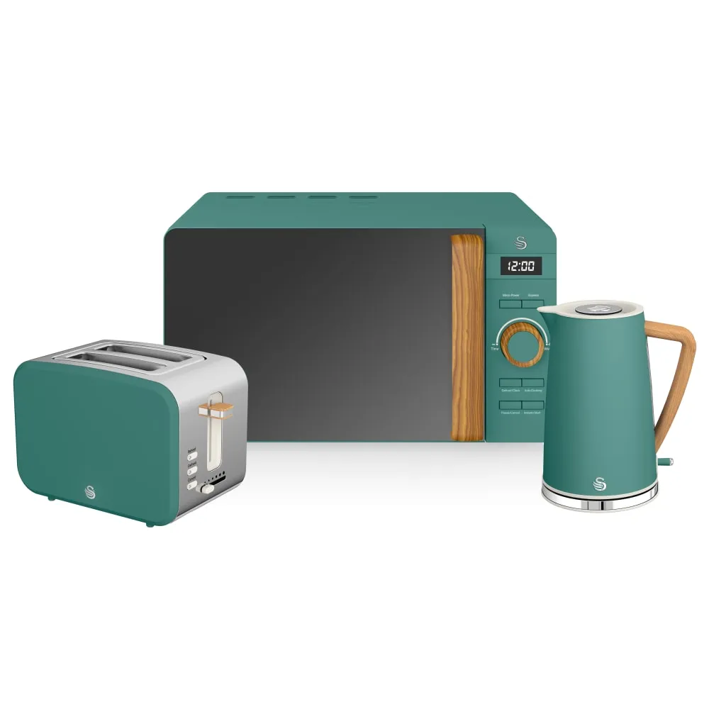 Nordic Green 2-Slice Toaster, Kettle, and Microwave Bundle