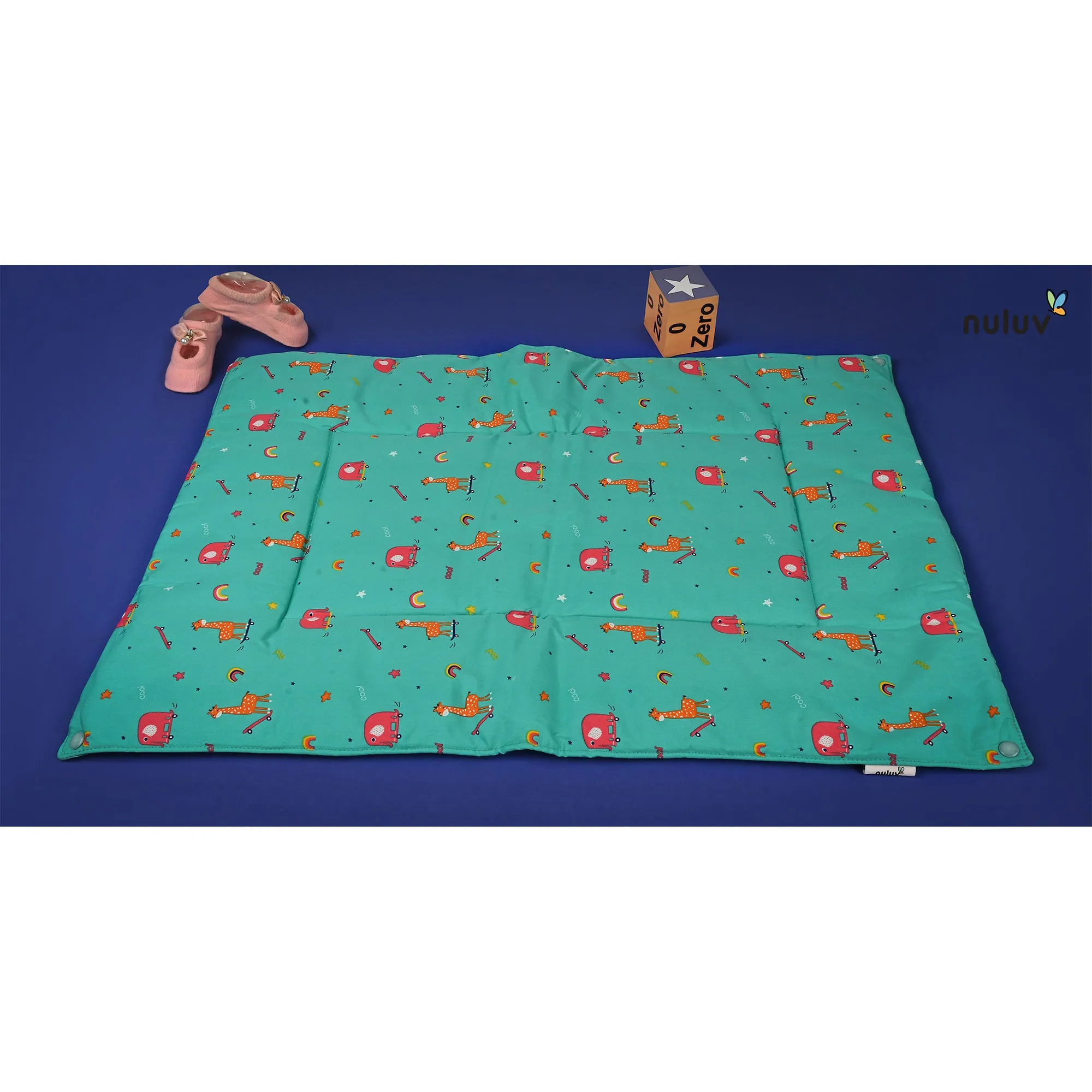 Nuluv Lt Green Diaper Changing Mat (plastic base with 3 diaper mats) 100 % Organic Cotton with Antimicrobial Finish