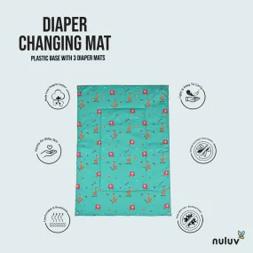 Nuluv Lt Green Diaper Changing Mat (plastic base with 3 diaper mats) 100 % Organic Cotton with Antimicrobial Finish