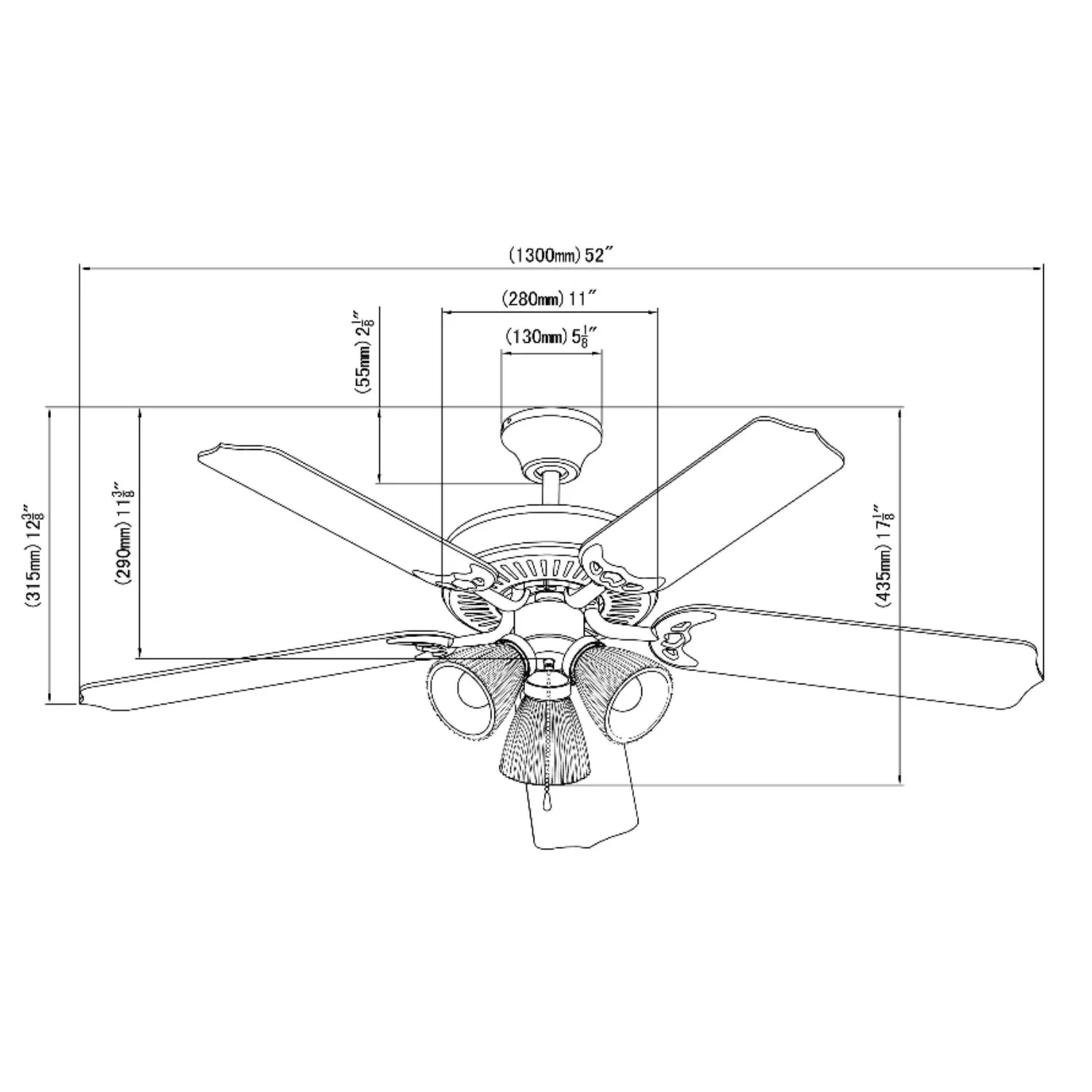 Oil Rubbed Bronze 52" Ceiling Fan w/ Light Kit : 5943