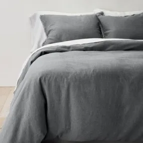 Open Box - King Heavyweight Linen Blend Duvet Cover & Sham Set Dark Gray Casalun