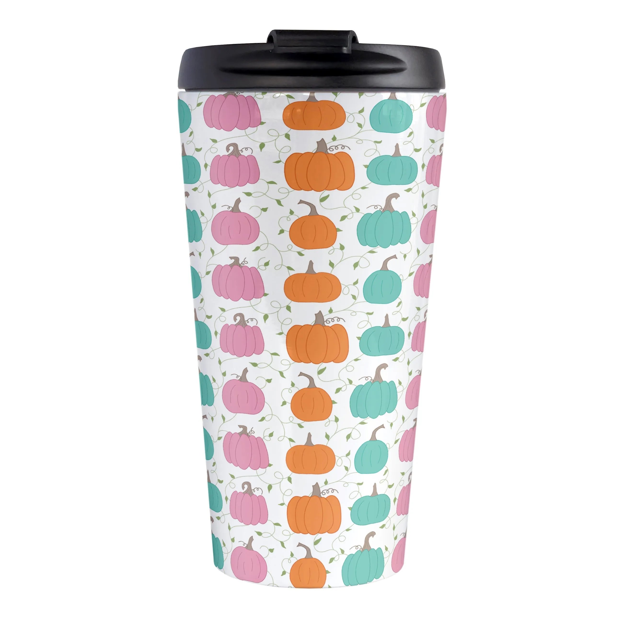 Orange Teal Pink Pumpkin Pattern Travel Mug