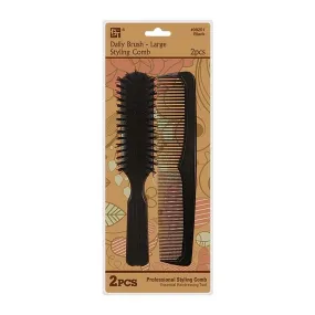 PLASTIC COMB SET DAILY BRUSH 7.5" STYLING COMB 7.75" (BLACK)