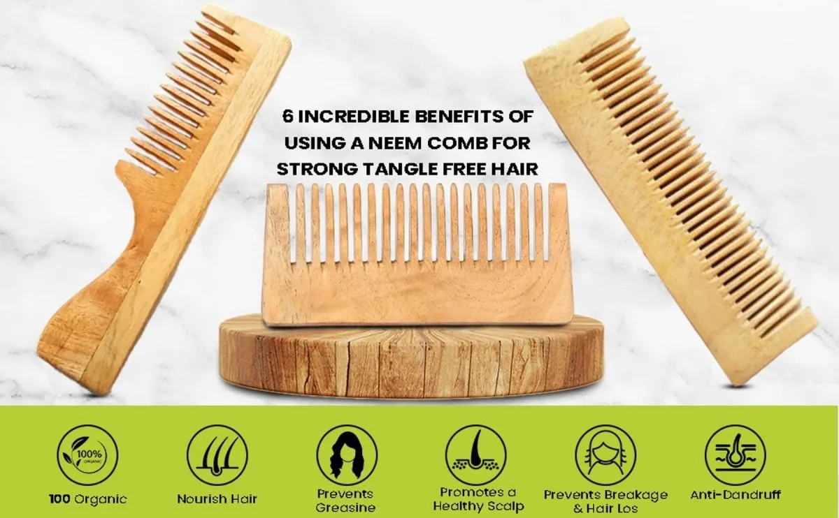 Pure Kacchi Neem Wood Handle Comb Regular Teeth