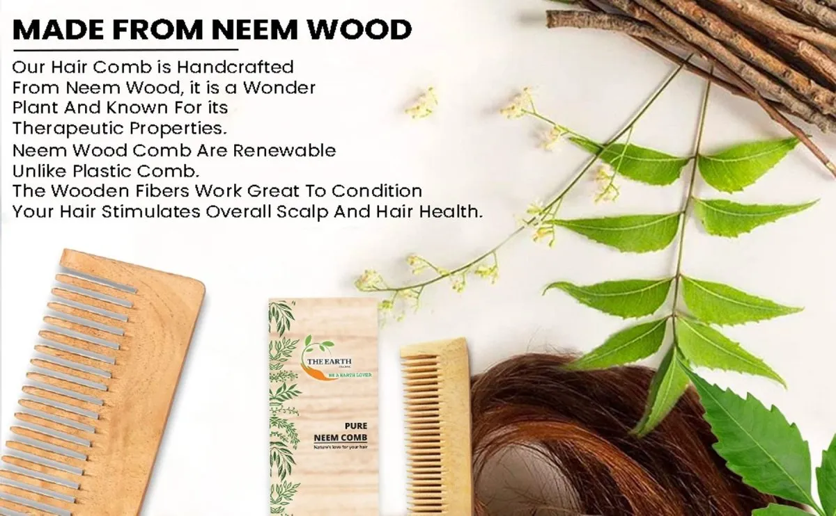 Pure Kacchi Neem Wood Handle Comb Regular Teeth