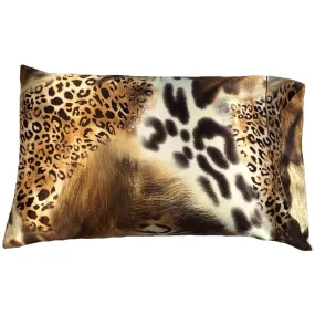 Satin Pillowcase, Leopard African Animal Print. Gold, Brown.