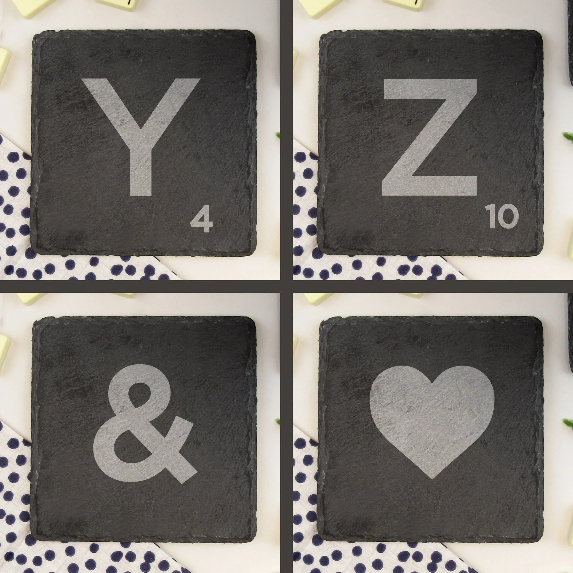 Set of 2 Slate Scrabble Letter Tile Alphabet Drinks Coasters