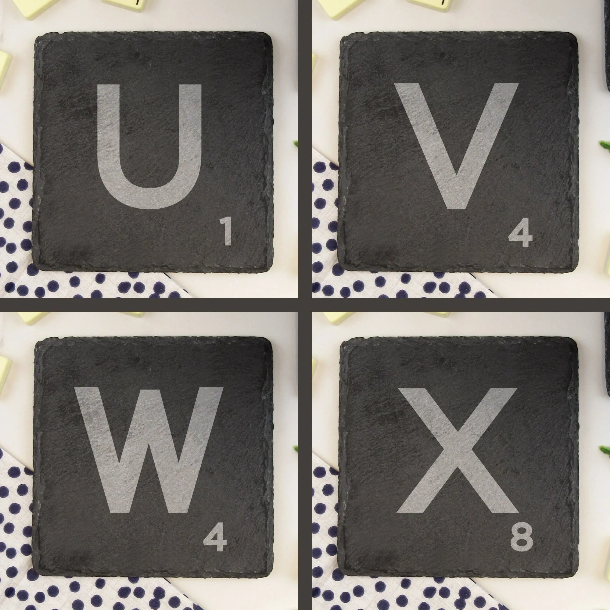 Set of 2 Slate Scrabble Letter Tile Alphabet Drinks Coasters