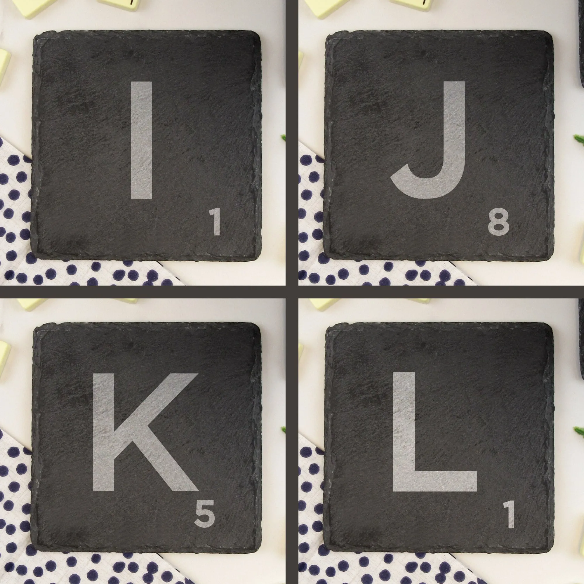 Set of 2 Slate Scrabble Letter Tile Alphabet Drinks Coasters