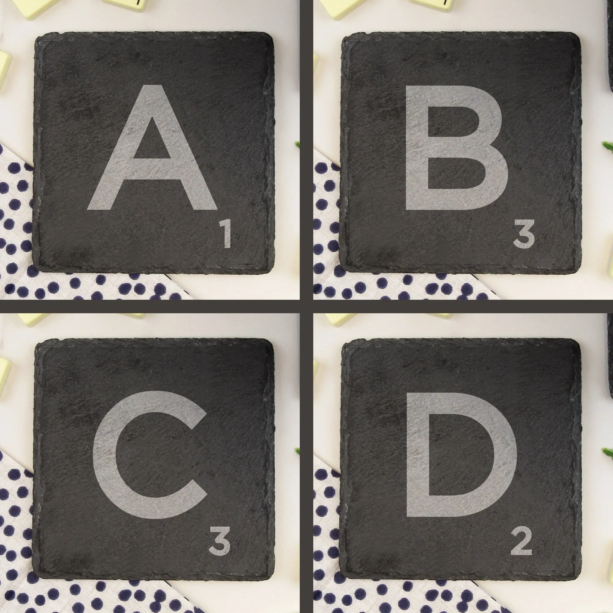 Set of 2 Slate Scrabble Letter Tile Alphabet Drinks Coasters