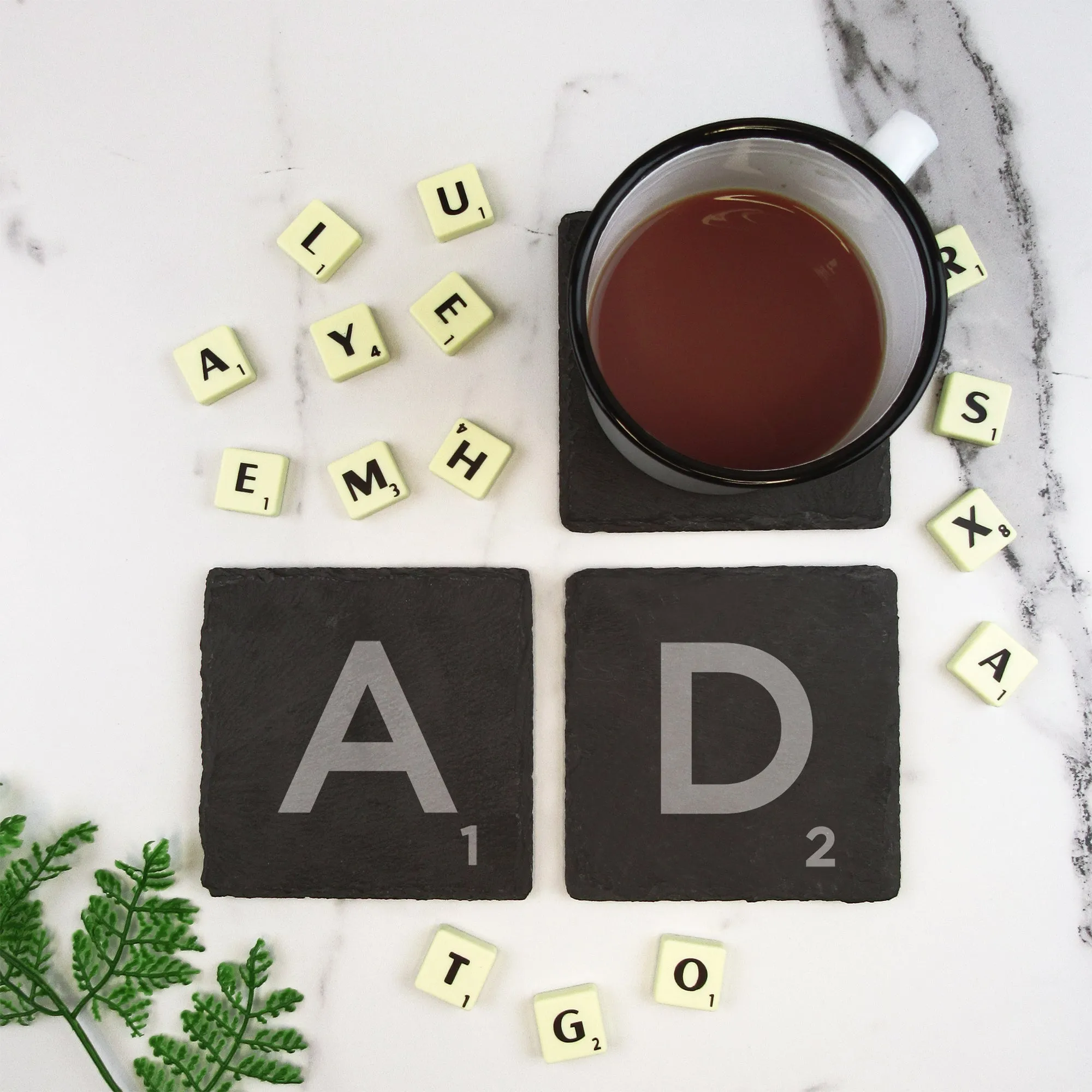 Set of 2 Slate Scrabble Letter Tile Alphabet Drinks Coasters