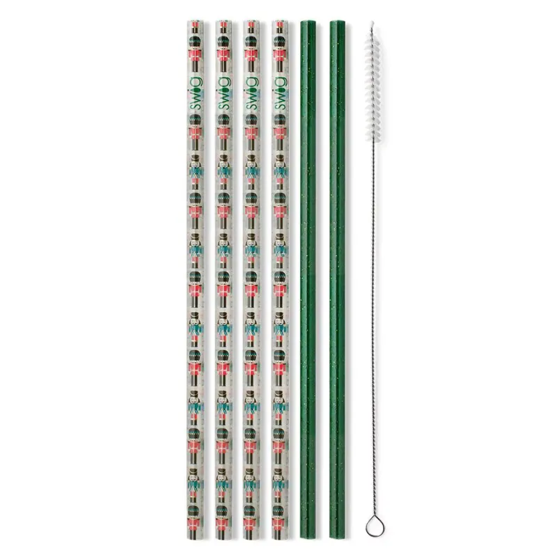 Swig | Classic Nutcracker   Green Glitter Reusable Straw Set