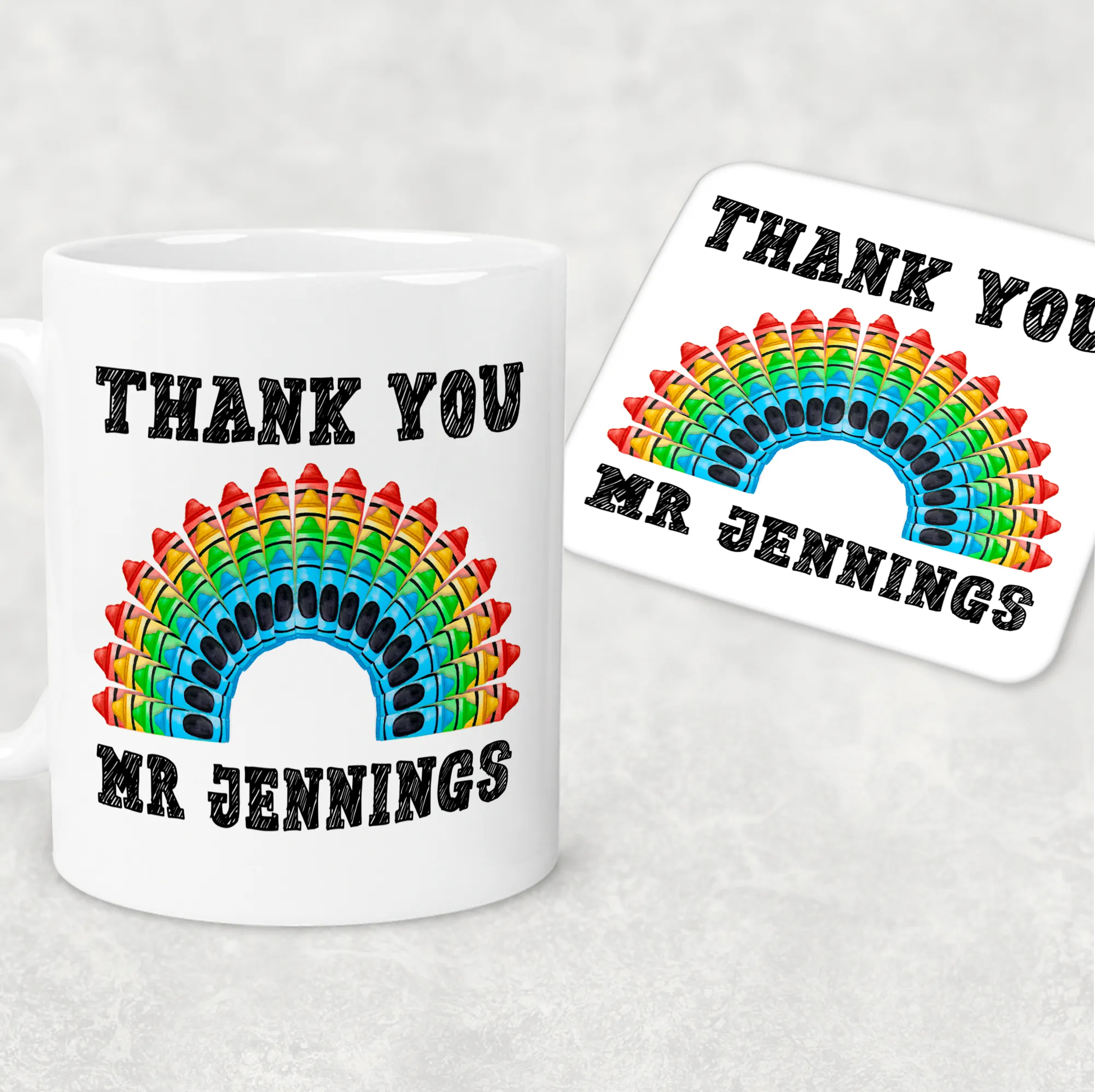 Teacher Crayon Rainbow Thank You Personalised Mug & Coaster