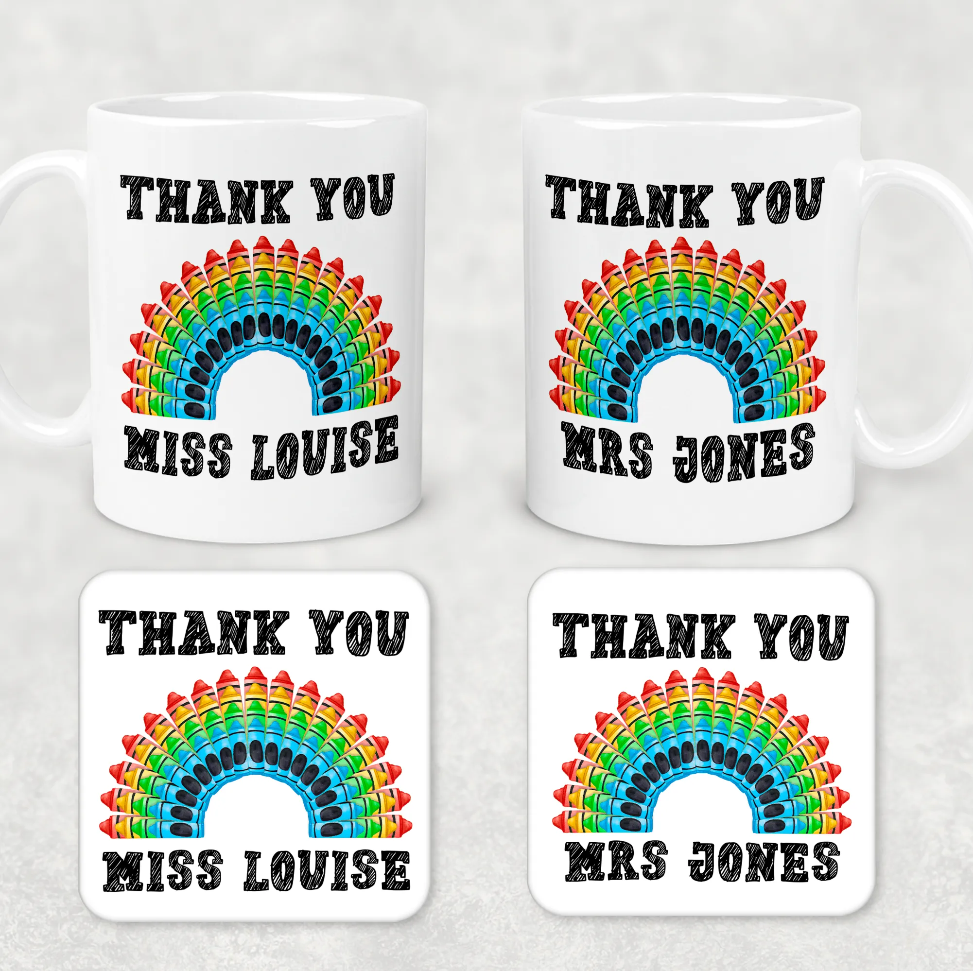 Teacher Crayon Rainbow Thank You Personalised Mug & Coaster