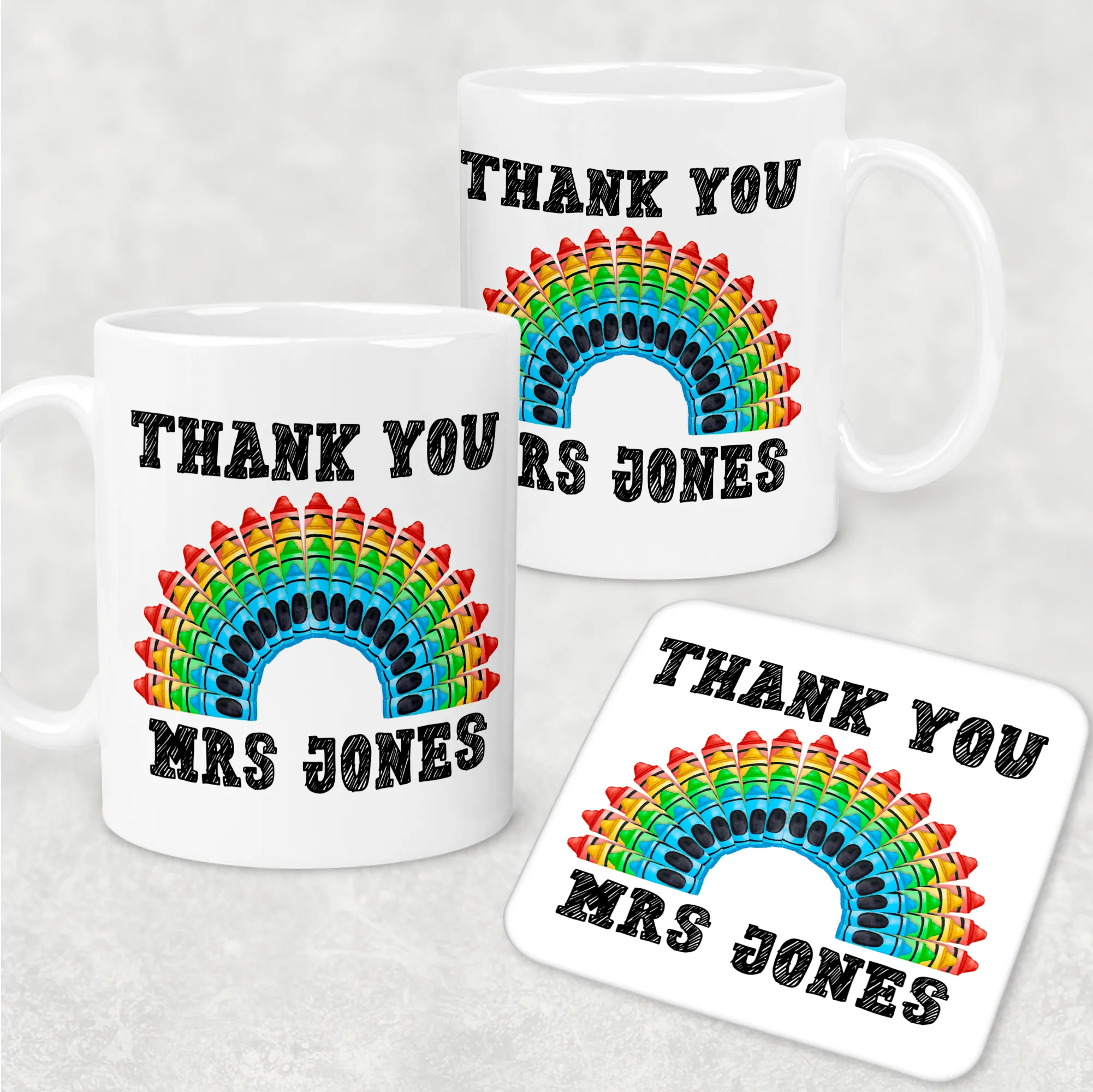 Teacher Crayon Rainbow Thank You Personalised Mug & Coaster