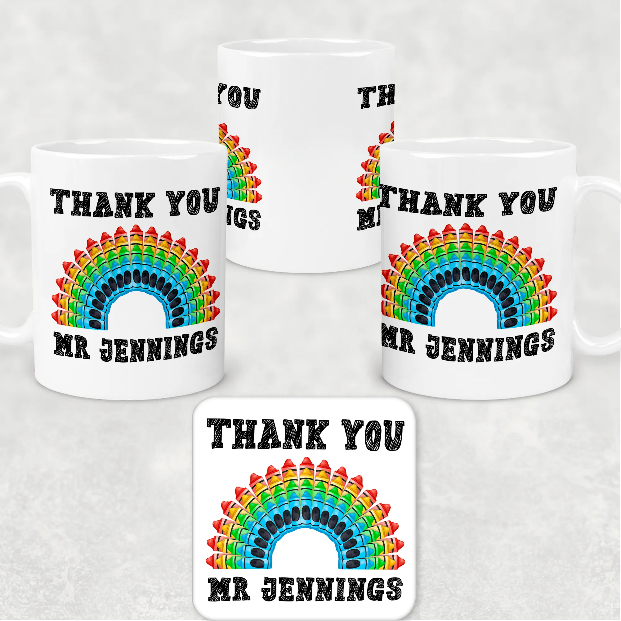 Teacher Crayon Rainbow Thank You Personalised Mug & Coaster