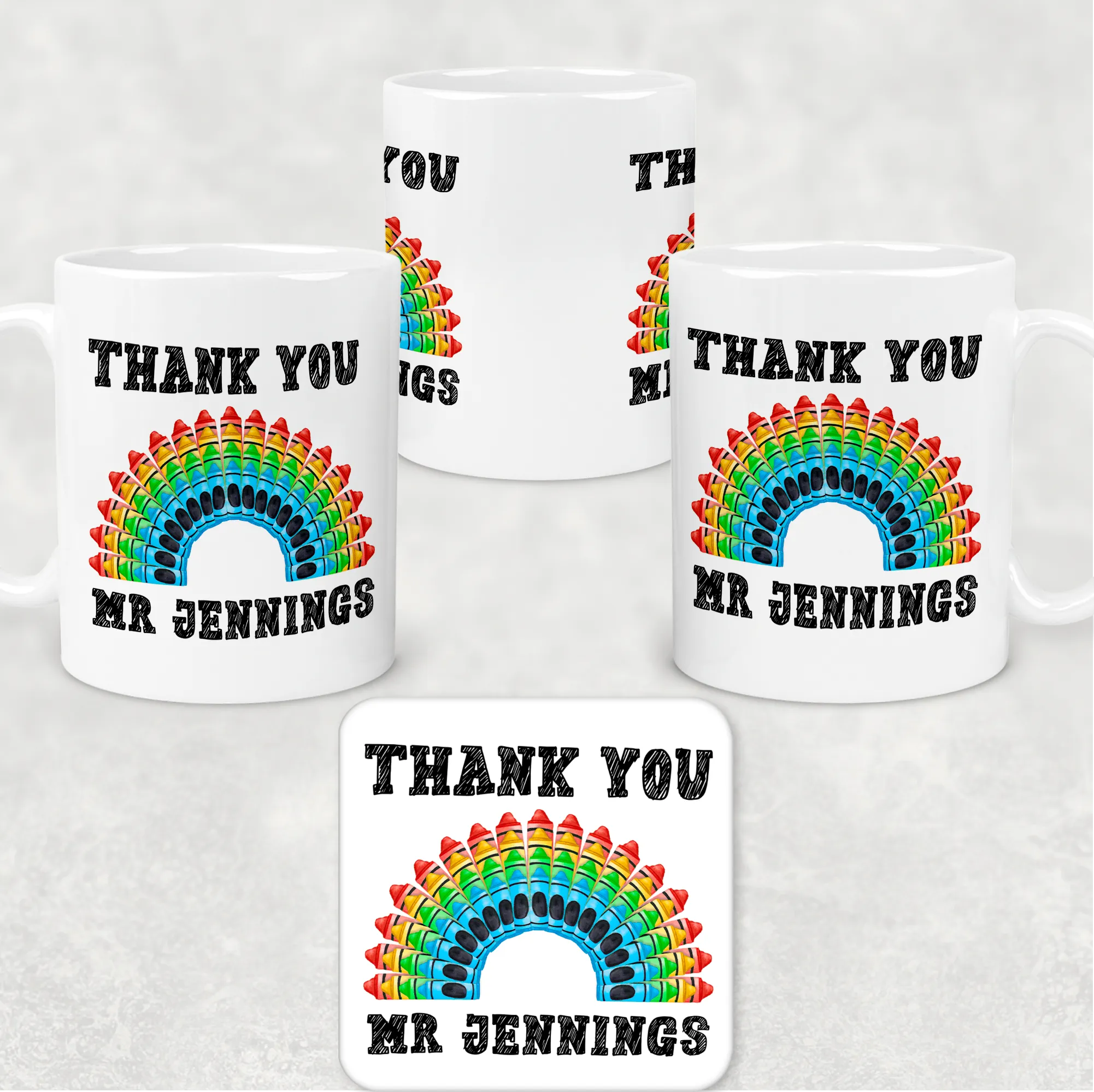 Teacher Crayon Rainbow Thank You Personalised Mug & Coaster