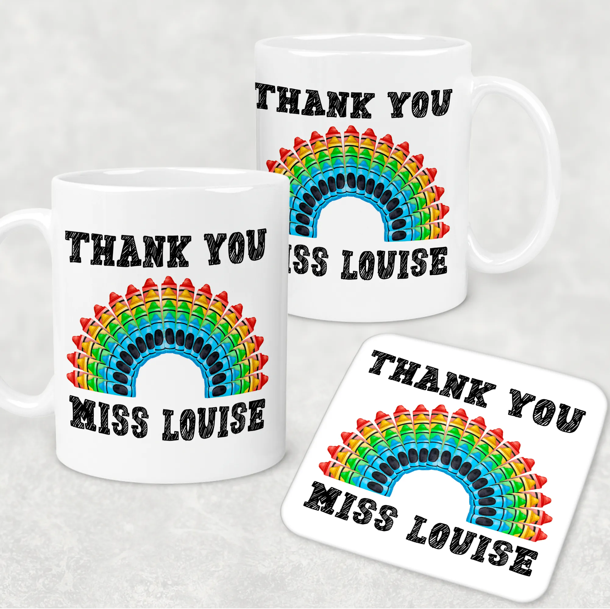 Teacher Crayon Rainbow Thank You Personalised Mug & Coaster