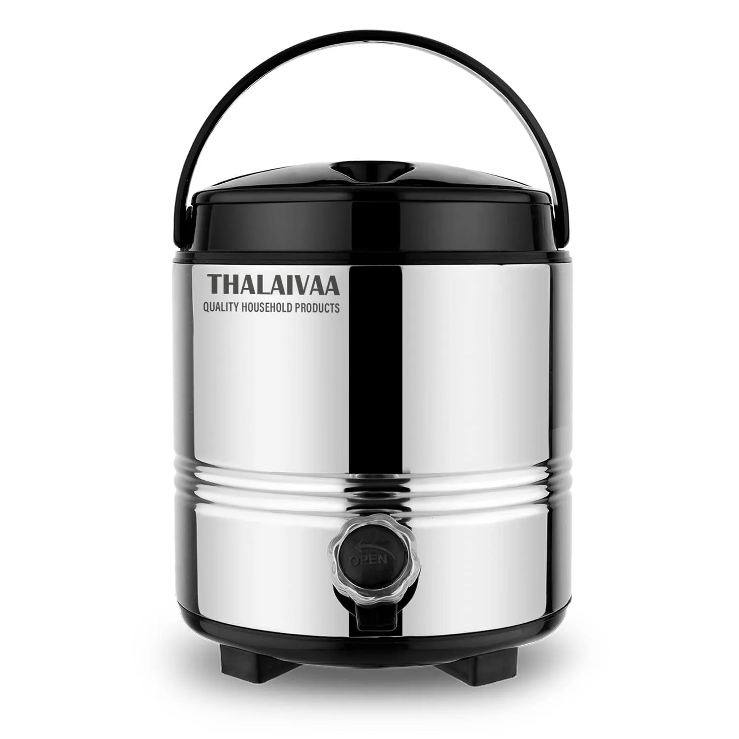 THALAIVAA Stainless Steel Hot Tea Flask/Pot for Office Home Kitchen Shop - PUF Insulated Hot and Cold Water Jug 5 Liters - Steel Water Dispenser with Tap - Easy to Carry Handle - BPA Free, Food Safe