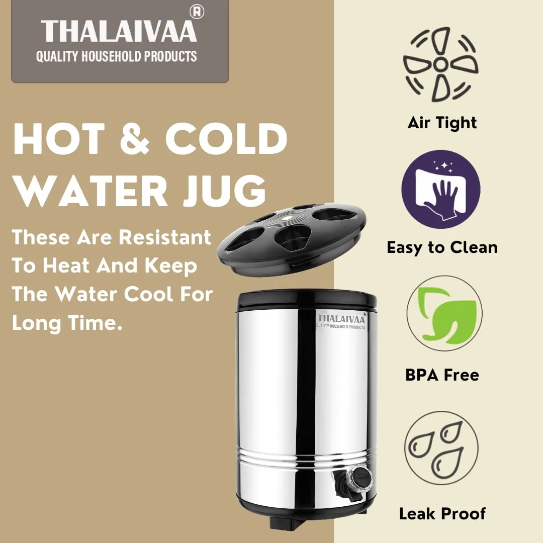 THALAIVAA Stainless Steel Insulated Water Jug 10 Liter I Hot and Cold Water Container with Leak Proof Tap I Highly Durable & 100% Food Safe Water Dispenser for Kitchen Office I Easy to Carry Handle