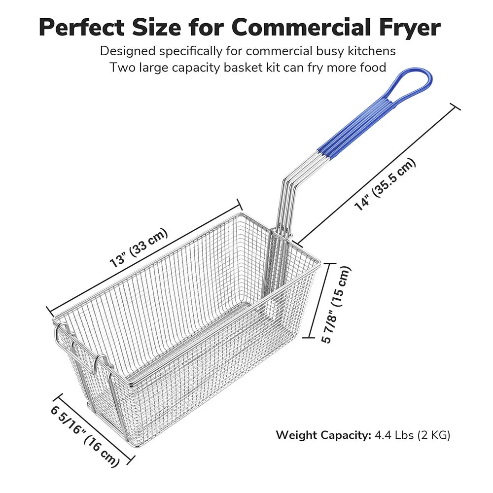 TheLAShop Large Commercial Deep Fryer Baskets Replacement 13x6x6" 2ct/Pack