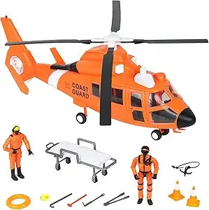 Toy Helicopter Set, Coast Guard Rescue Helicopter For Kids, 13-Piece Play