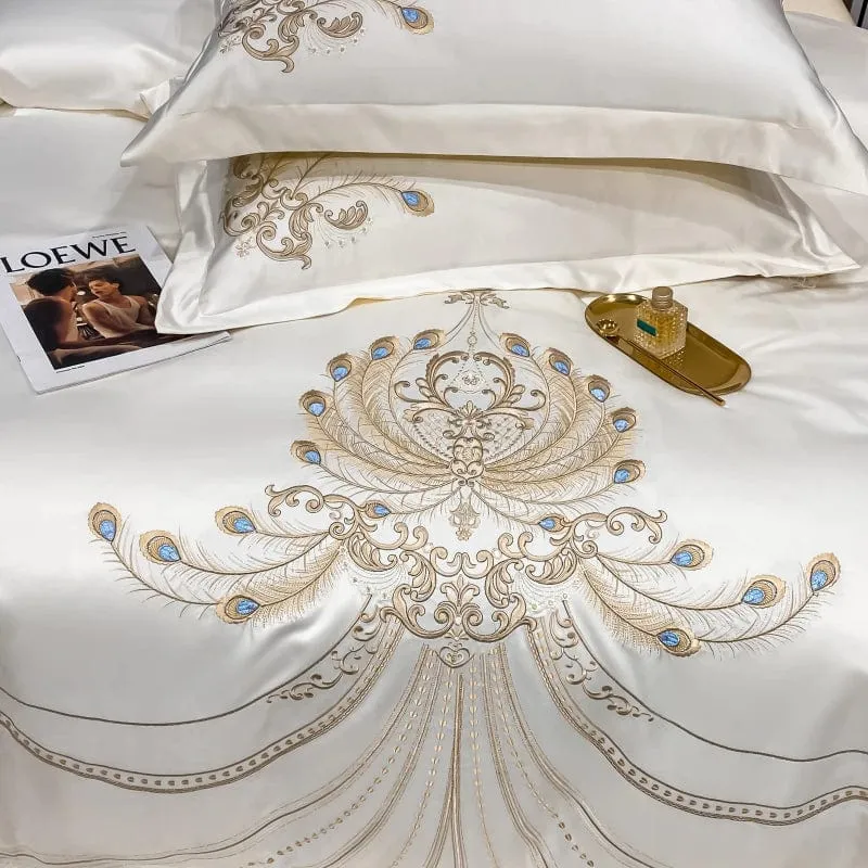 Victorian Royal Style Luxury Duvet Egyptian Cotton Embroidery Cotton 4 Pic Bedding Set