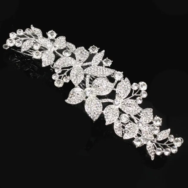 Vintage Large Floral Bridal Hair Combs-Rhinestone Crystal-European Style