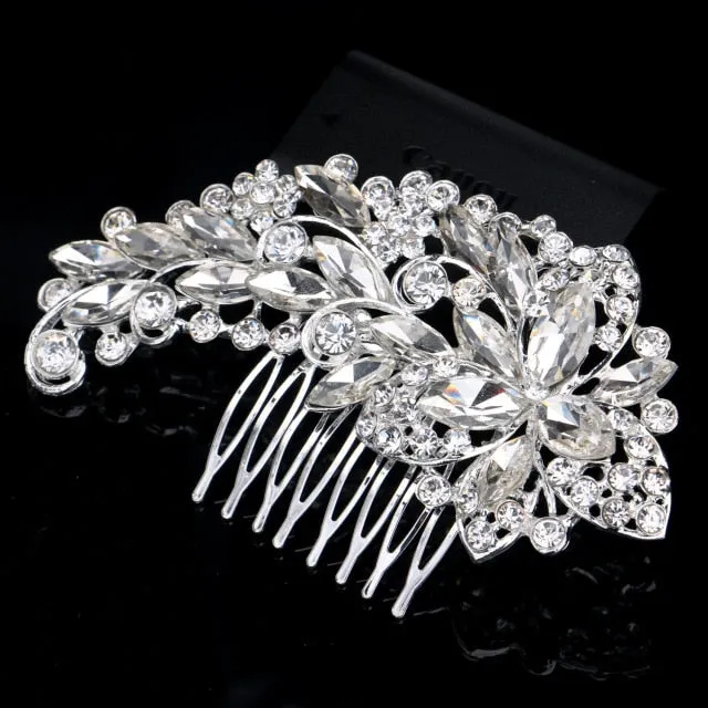 Vintage Large Floral Bridal Hair Combs-Rhinestone Crystal-European Style