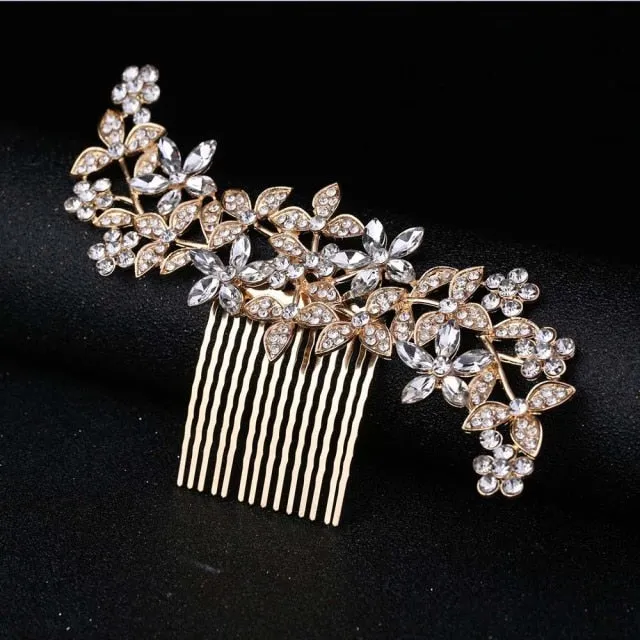 Vintage Large Floral Bridal Hair Combs-Rhinestone Crystal-European Style