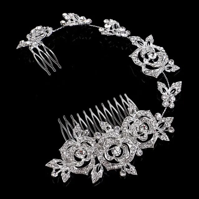 Vintage Large Floral Bridal Hair Combs-Rhinestone Crystal-European Style