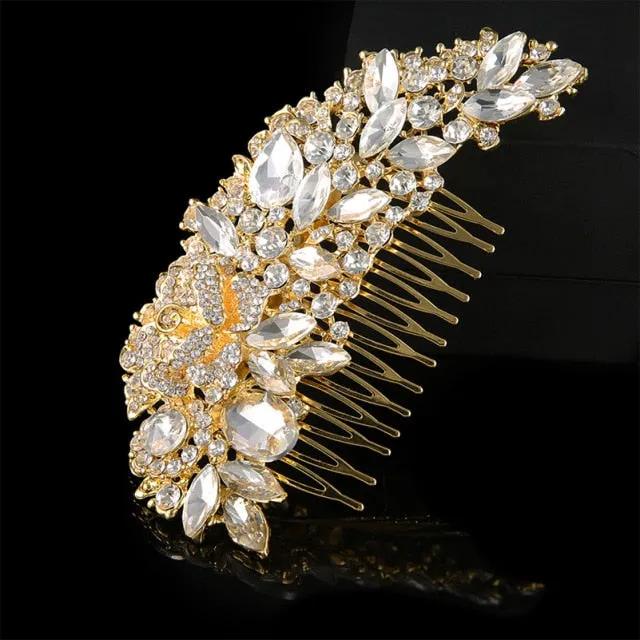 Vintage Large Floral Bridal Hair Combs-Rhinestone Crystal-European Style